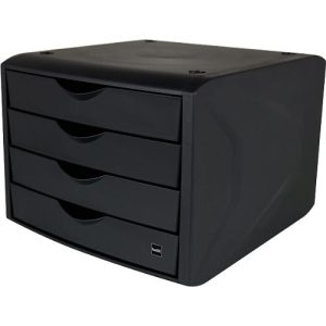 Schubladenbox Helit The Green Chameleon, 4 Schübe mit Auszugssperre, Format A4, stapelbar, schwarz Schubladenbox Helit The Green Chameleon, 4 Schübe mit Auszugssperre, Format A4, stapelbar, schwarz