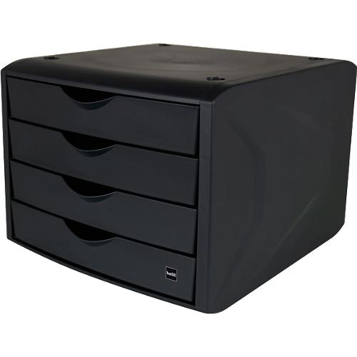 Schubladenbox Helit The Green Chameleon, 4 Schübe mit Auszugssperre, Format A4, stapelbar, schwarz