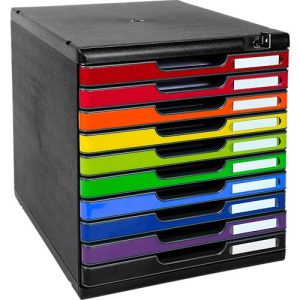 Schubladenbox MODULO, Format A4+, 10 abschließbare Schübe, geschlossen, Griffmulde & Etikettenhalter, 2 Schlüssel, Blauer Engel, Kunststoff, harlekin Schubladenbox MODULO, Format A4+, 10 abschließbare Schübe, geschlossen, Griffmulde & Etikettenhalter, 2 Schlüssel, Blauer Engel, Kunststoff, harlekin