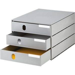 Schubladenbox styro® Styroval, Format C4, 3 geschlossene Schübe, stapelbar, Beschriftungsmaterial, B 243 x T 335 x H 200 mm, Recycling-Kunststoff, grau Schubladenbox styro® Styroval, Format C4, 3 geschlossene Schübe, stapelbar, Beschriftungsmaterial, B 243 x T 335 x H 200 mm, Recycling-Kunststoff, grau