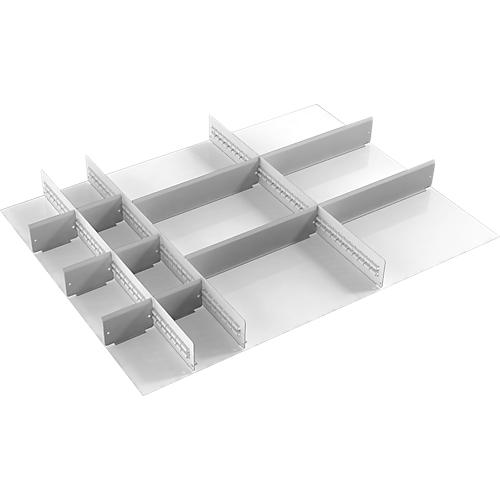 Schubladeneinsatz Treston, 3 Unterteiler & 10 Mittelplatten, B 900 mm, für Serie 90 mit H 100 mm