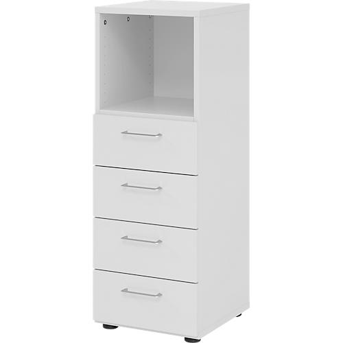Schubladenschrank Breno, 4 Schübe, 1 Fach, Metallgriffe, B 400 x T 420 x H 1100 mm, lichtgrau/lichtgrau