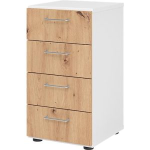 Schubladenschrank Breno, 4 Schübe, Metallgriffe, B 400 x T 420 x H 748 mm, weiß/Asteiche Schubladenschrank Breno, 4 Schübe, Metallgriffe, B 400 x T 420 x H 748 mm, weiß/Asteiche