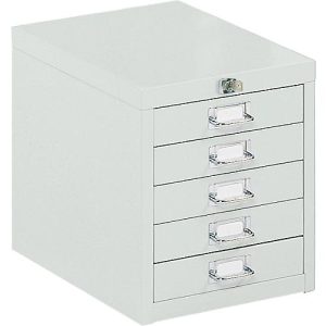 Schubladenschrank mit Zentralverschluss, 5 Schubladen, 330 mm hoch, lichtgrau Schubladenschrank mit Zentralverschluss, 5 Schubladen, 330 mm hoch, lichtgrau