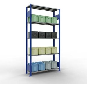 Schulte Lagertechnik Fachbodenregal MULTIplus150, Steck-Grundregal, B 1000 x T 300 x H 2000 mm, 5 Ebenen, bis 1300 kg, enzianblau/verzinkt Schulte Lagertechnik Fachbodenregal MULTIplus150, Steck-Grundregal, B 1000 x T 300 x H 2000 mm, 5 Ebenen, bis 1300 kg, enzianblau/verzinkt