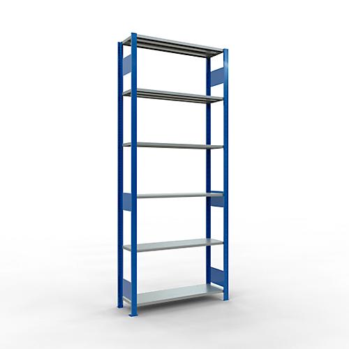Schulte Lagertechnik Fachbodenregal MULTIplus150, Steck-Grundregal, B 1000 x T 300 x H 2500 mm, 6 Ebenen, bis 1400 kg, enzianblau/verzinkt