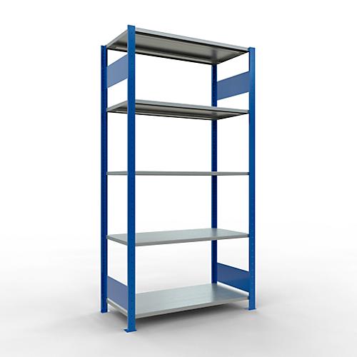 Schulte Lagertechnik Fachbodenregal MULTIplus150, Steck-Grundregal, B 1000 x T 500 x H 2000 mm, 5 Ebenen, bis 1300 kg, enzianblau/verzinkt