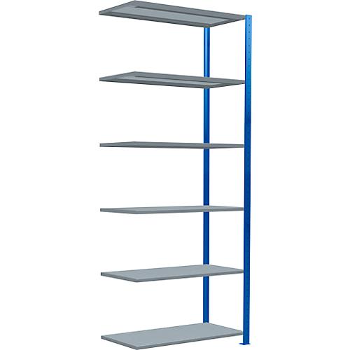 Schulte Lagertechnik Fachbodenregal Stecksystem MultiPlus250, Anbauregal, 6 Fachböden, Kreuzstrebe, B 1000 x T 500 x H 2500 mm, Enzianblau RAL 5010