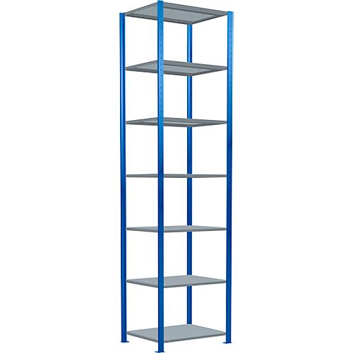 Schulte Lagertechnik Fachbodenregal Stecksystem MultiPlus250, Grundregal, 7 Fachböden, Kreuzstrebe, B 750 x T 600 x H 3000 mm, Enzianblau RAL 5010