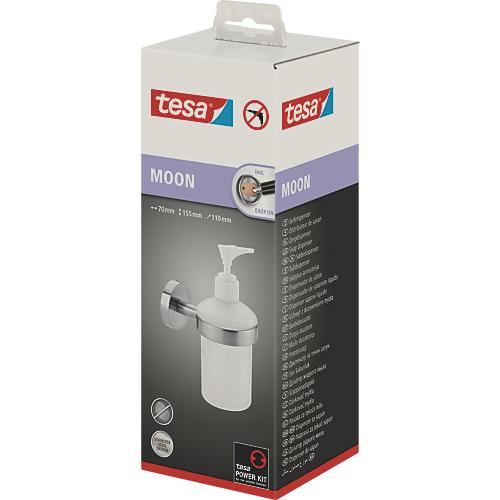 Seifenspender tesa Moon, rund, Befestigung ohne Bohren, ablösbar, Edelstahloptik