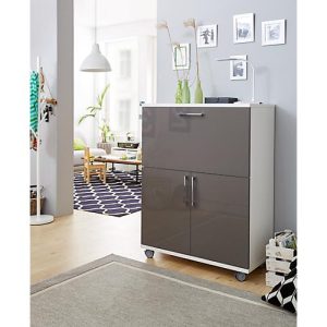 Sekretär, ideal für das Home Office, ausklappbare Schreibfläche, 2 Fächer hinter Flügeltüren, Lenkrollen, Holz, B 900 x T 450 x H 1200 mm, weiß/grau Sekretär, ideal für das Home Office, ausklappbare Schreibfläche, 2 Fächer hinter Flügeltüren, Lenkrollen, Holz, B 900 x T 450 x H 1200 mm, weiß/grau