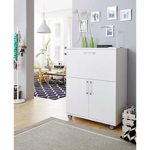 Sekretär, ideal für das Home Office, ausklappbare Schreibfläche, 2 Fächer hinter Flügeltüren, Lenkrollen, Holz, B 900 x T 450 x H 1200 mm, weiß/weiß Sekretär, ideal für das Home Office, ausklappbare Schreibfläche, 2 Fächer hinter Flügeltüren, Lenkrollen, Holz, B 900 x T 450 x H 1200 mm, weiß/weiß