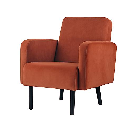 Sessel easyChair® by Paperflow LISBOA, Samtbezug rostfarben, Fußgestell schwarz, B 710 x T 815 x H 830 mm