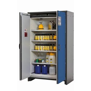 Sicherheitsschrank Typ 30 asecos Q-CLASSIC-30, Flügeltüren, Front Enzianblau, B 1164 x T 620 x H 1947 mm Sicherheitsschrank Typ 30 asecos Q-CLASSIC-30, Flügeltüren, Front Enzianblau, B 1164 x T 620 x H 1947 mm