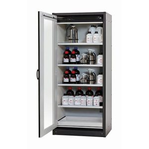 Sicherheitsschrank Typ 30 asecos Q-DISPLAY-30, Flügeltür mit Glasausschnitt, Anschlag links, Front Sicherheitsgelb, B 864 x T 620 x H 1947 mm Sicherheitsschrank Typ 30 asecos Q-DISPLAY-30, Flügeltür mit Glasausschnitt, Anschlag links, Front Sicherheitsgelb, B 864 x T 620 x H 1947 mm