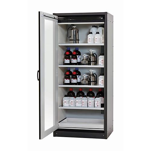 Sicherheitsschrank Typ 30 asecos Q-DISPLAY-30, Flügeltür mit Glasausschnitt, Anschlag links, Front Sicherheitsgelb, B 864 x T 620 x H 1947 mm