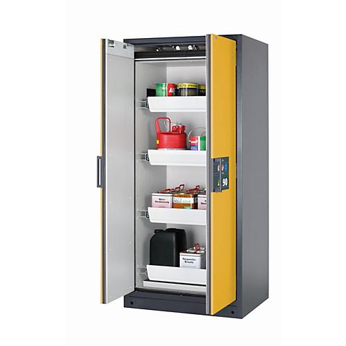 Sicherheitsschrank Typ 90 asecos Q-CLASSIC-90, Flügeltüren, Front Sicherheitsgelb, B 893 x T 615 x H 1953 mm
