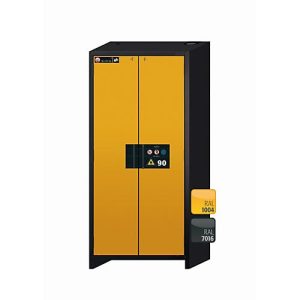 Sicherheitsschrank Typ 90 asecos Q-CLASSIC-90, Flügeltüren, Front Sicherheitsgelb, B 893 x T 615 x H 1953 mm Sicherheitsschrank Typ 90 asecos Q-CLASSIC-90, Flügeltüren, Front Sicherheitsgelb, B 893 x T 615 x H 1953 mm