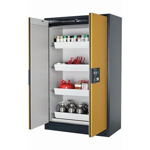 Sicherheitsschrank Typ 90 asecos Q-PEGASUS-90, Flügeltüren mit Schließ-Automatik, Einhandbedienung, Front Sicherheitsgelb, B 1193 x T 615 x H 1953 mm Sicherheitsschrank Typ 90 asecos Q-PEGASUS-90, Flügeltüren mit Schließ-Automatik, Einhandbedienung, Front Sicherheitsgelb, B 1193 x T 615 x H 1953 mm