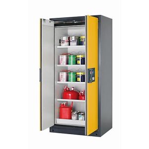 Sicherheitsschrank Typ 90 asecos Q-PEGASUS-90, Flügeltüren mit Schließ-Automatik, Einhandbedienung, Front Sicherheitsgelb, B 893 x T 615 x H 1953 mm Sicherheitsschrank Typ 90 asecos Q-PEGASUS-90, Flügeltüren mit Schließ-Automatik, Einhandbedienung, Front Sicherheitsgelb, B 893 x T 615 x H 1953 mm