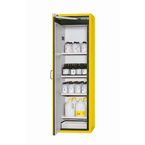 Sicherheitsschrank Typ 90 asecos S-CLASSIC-90, Flügeltür mit Türfeststellanlage, Anschlag links, Front Sicherheitsgelb, B 596 x T 616 x H 1968 mm Sicherheitsschrank Typ 90 asecos S-CLASSIC-90, Flügeltür mit Türfeststellanlage, Anschlag links, Front Sicherheitsgelb, B 596 x T 616 x H 1968 mm