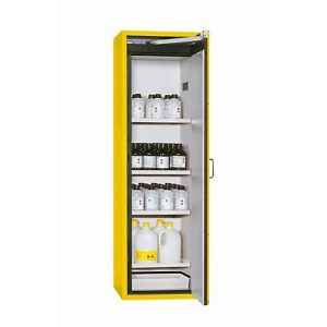 Sicherheitsschrank Typ 90 asecos S-CLASSIC-90, Flügeltür mit Türfeststellanlage, Anschlag rechts, Front Sicherheitsgelb, B 596 x T 616 x H 1968 mm Sicherheitsschrank Typ 90 asecos S-CLASSIC-90, Flügeltür mit Türfeststellanlage, Anschlag rechts, Front Sicherheitsgelb, B 596 x T 616 x H 1968 mm