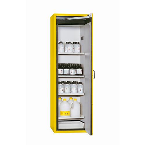 Sicherheitsschrank Typ 90 asecos S-CLASSIC-90, Flügeltür mit Türfeststellanlage, Anschlag rechts, Front Sicherheitsgelb, B 596 x T 616 x H 1968 mm