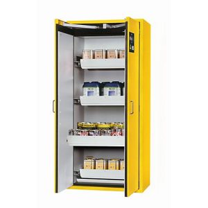 Sicherheitsschrank Typ 90 asecos S-CLASSIC-90, Flügeltüren mit Türfeststellanlage, Front Sicherheitsgelb, B 896 x T 616 x H 1968 mm Sicherheitsschrank Typ 90 asecos S-CLASSIC-90, Flügeltüren mit Türfeststellanlage, Front Sicherheitsgelb, B 896 x T 616 x H 1968 mm