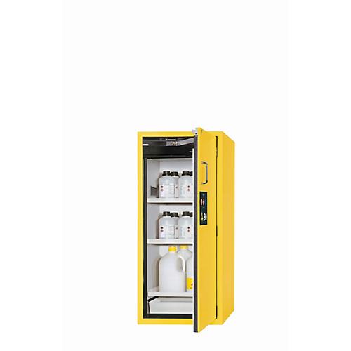 Sicherheitsschrank Typ 90 asecos S-PEGASUS-90, Flügeltür mit Schließ-Automatik, Anschlag rechts, Front Sicherheitsgelb, B 596 x T 616 x H 1298 mm