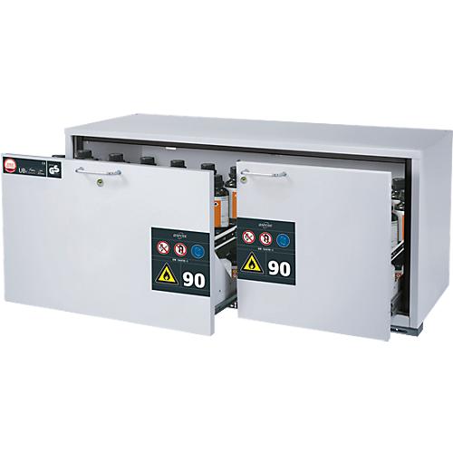 Sicherheitsunterbauschrank Typ 90 asecos UB-S-90, 2 Schubladen, Front Lichtgrau, B 1402 x T 574 x H 600 mm