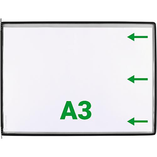 Sichttafel Tarifold DIN A3 quer, 10 St., alle Trägersysteme, Metalldrehzapfen, schwarz