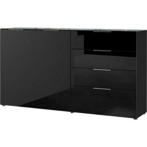 Sideboard, mit 4 Schubladen und 2 Türen, Glasfront- und auflage, B 1840 x T 420 x H 1020 mm, schwarz Sideboard, mit 4 Schubladen und 2 Türen, Glasfront- und auflage, B 1840 x T 420 x H 1020 mm, schwarz