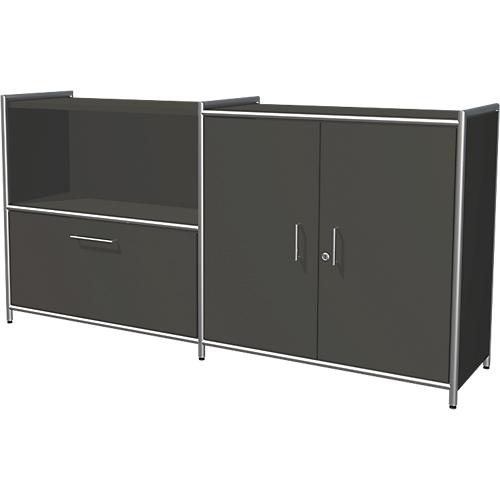 Sideboard Toledo, abschließbar, Schub + Regalfach, 2 OH, Flügeltüren, B 1580 x T 380 mm, anthrazit