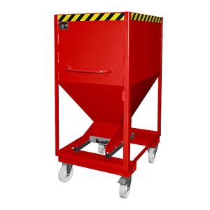 Silobehälter Typ SRE-D 600, mit Einfahrtaschen und Rädern, lackiert, rot Silobehälter Typ SRE-D 600, mit Einfahrtaschen und Rädern, lackiert, rot