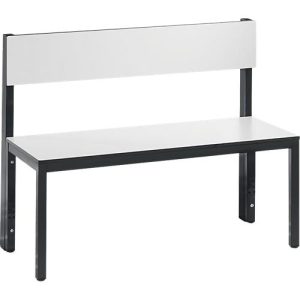 Sitzbank Basic Plus, 1-seitig, Rückenlehne, ohne Schuhrost, 4-Fußgestell schwarzgrau RAL 7021, B 1000 mm, Dekor weiß Sitzbank Basic Plus, 1-seitig, Rückenlehne, ohne Schuhrost, 4-Fußgestell schwarzgrau RAL 7021, B 1000 mm, Dekor weiß