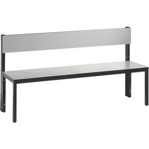 Sitzbank Basic Plus, 1-seitig, Rückenlehne, ohne Schuhrost, 4-Fußgestell schwarzgrau RAL 7021, B 1500 mm, Dekor silbergrau Sitzbank Basic Plus, 1-seitig, Rückenlehne, ohne Schuhrost, 4-Fußgestell schwarzgrau RAL 7021, B 1500 mm, Dekor silbergrau