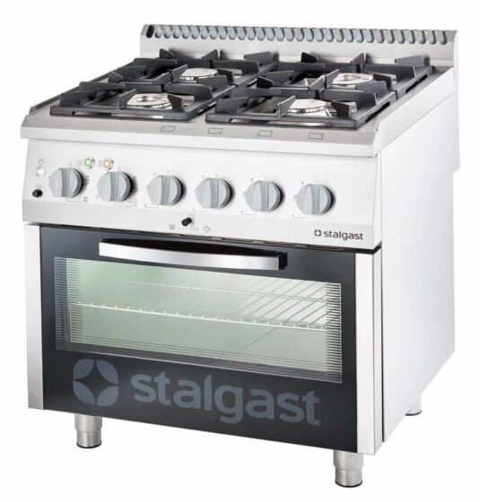 STALGAST Gasherd mit 4 Brennern (3,5x2x5+7), Elektro-Umluft-Backofen GN1/1