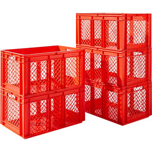 Sparset 5-teilig Euro Box Serie EF 6321, PP, Inhalt 63,7 l, bis 20 kg, durchbrochene Wände, Durchfassgriff, rot