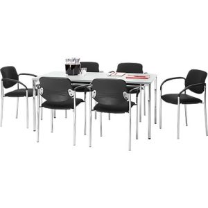 Sparset Besucherstuhl Styl, stapelbar bis 6 Stück, Bezugsstoff schwarz, Sitzmaße B 450 x T 460 x H 470 mm, 6 Stück + Konferenztisch, lichtgrau, B 1600 x T 800 mm Sparset Besucherstuhl Styl, stapelbar bis 6 Stück, Bezugsstoff schwarz, Sitzmaße B 450 x T 460 x H 470 mm, 6 Stück + Konferenztisch, lichtgrau, B 1600 x T 800 mm