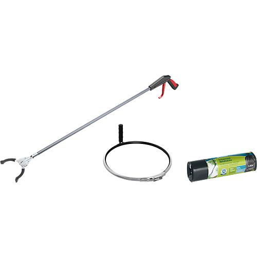 Sparset Greifzange Greifboy 50 + Beutelboy & Secolan® Schwerlast-Abfallsäcke COEX, 120 l, grau, 10 Stück