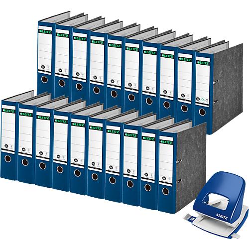 Sparset Leitz® Ordner 1080, 80 mm, 20 Stück + Gratis Leitz® Locher NeXXt Serie 5008, blau