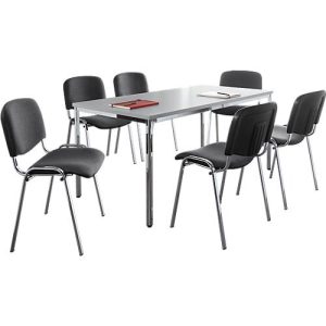 Sparset Stapelstühle ISO BASIC, Bezug anthrazit, 6 Stück + Tisch, B 1600 x T 800 mm, lichtgrau Sparset Stapelstühle ISO BASIC, Bezug anthrazit, 6 Stück + Tisch, B 1600 x T 800 mm, lichtgrau