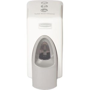Spender für Toilettensitzreiniger Rubbermaid®, 400 ml, kompatibel mit RVU03817, L 135 x B 105 x H 214 mm, weiß-grau Spender für Toilettensitzreiniger Rubbermaid®, 400 ml, kompatibel mit RVU03817, L 135 x B 105 x H 214 mm, weiß-grau