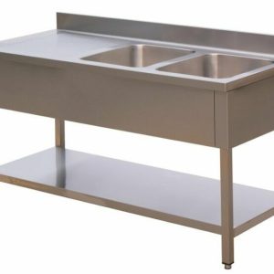 SARO Spültisch 2 Becken, rechts – B 1400 x T 700 mm SARO Spültisch 2 Becken, rechts – B 1400 x T 700 mm