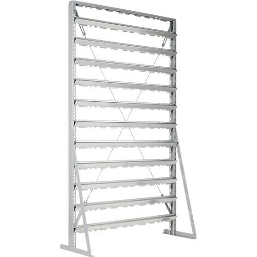 Ständerregal, 1-seitig bestückbar, 11 Reihen, ohne Sichtlagerkästen, B 1145 x T 400 x H 1950 mm, Stahl, grau