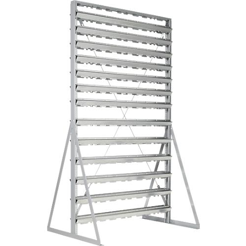 Ständerregal, 2-seitig bestückbar, 26 Reihen, ohne Sichtlagerkästen, B 1145 x T 800 x H 1950 mm, Stahl, grau