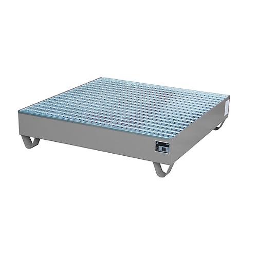 Stahl-Auffangwanne mit Gitterrost, 1200 x 1200 mm, grau RAL 7005