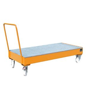 Stahl-Auffangwanne mit Rollen + Griff, 1800 x 800 mm, orange RAL 2000 Stahl-Auffangwanne mit Rollen + Griff, 1800 x 800 mm, orange RAL 2000