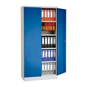 Stahlschrank, 4 Fachböden, 5 OH, H 1950 x B 920 x T 600 mm, lichtgrau/enzianblau Stahlschrank, 4 Fachböden, 5 OH, H 1950 x B 920 x T 600 mm, lichtgrau/enzianblau