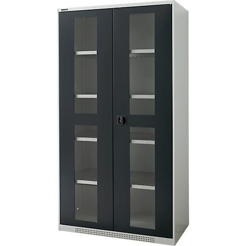 Stahlschrank FS, Stahlblech, mit Sichtfenster, Belüftungslöchern, B 1055 x T 520 x H 1950 mm, 5 OH, Lichtgrau/Anthrazitgrau, bis 500 kg